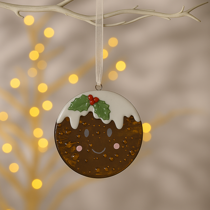 Handmade Fused Glass - Christmas Tree Ornament - Pudding