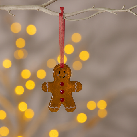 Handmade Fused Glass - Christmas Tree Ornament - Gingerbread Boy