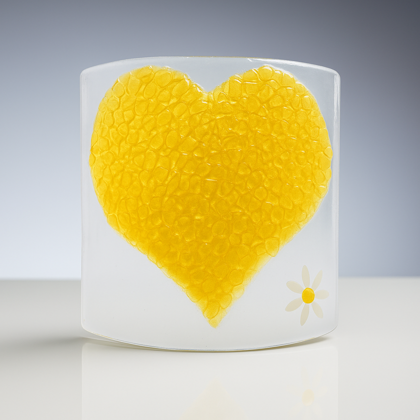 Glass Curve – Heart Shape in Yellow (Handmade Decorative Ornament)