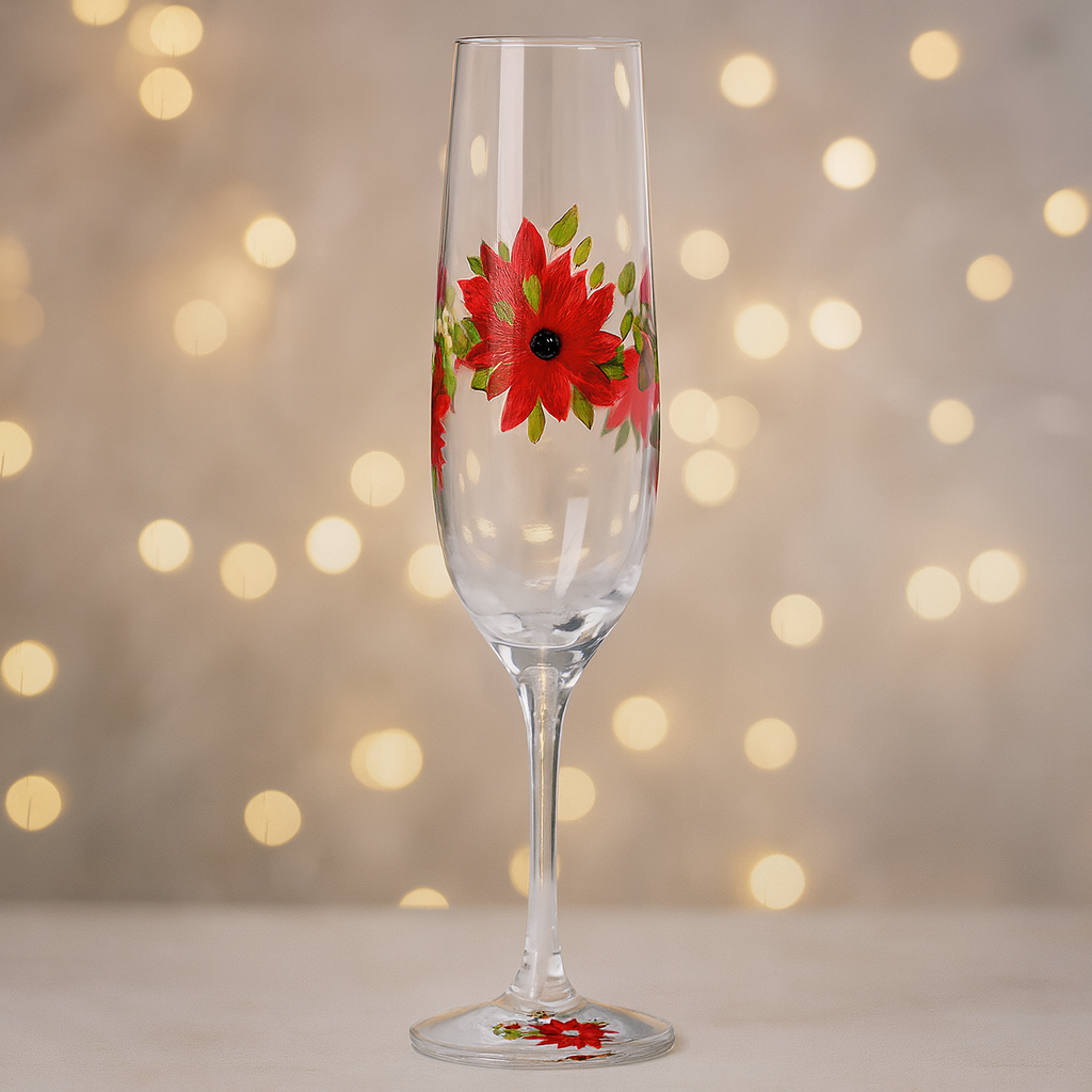 My Favourite Glass Xmas Poinsettia Flute