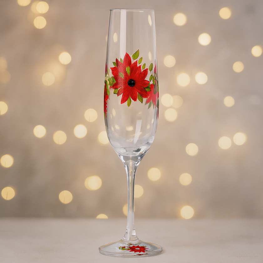 My Favourite Glass Xmas Poinsettia Flute