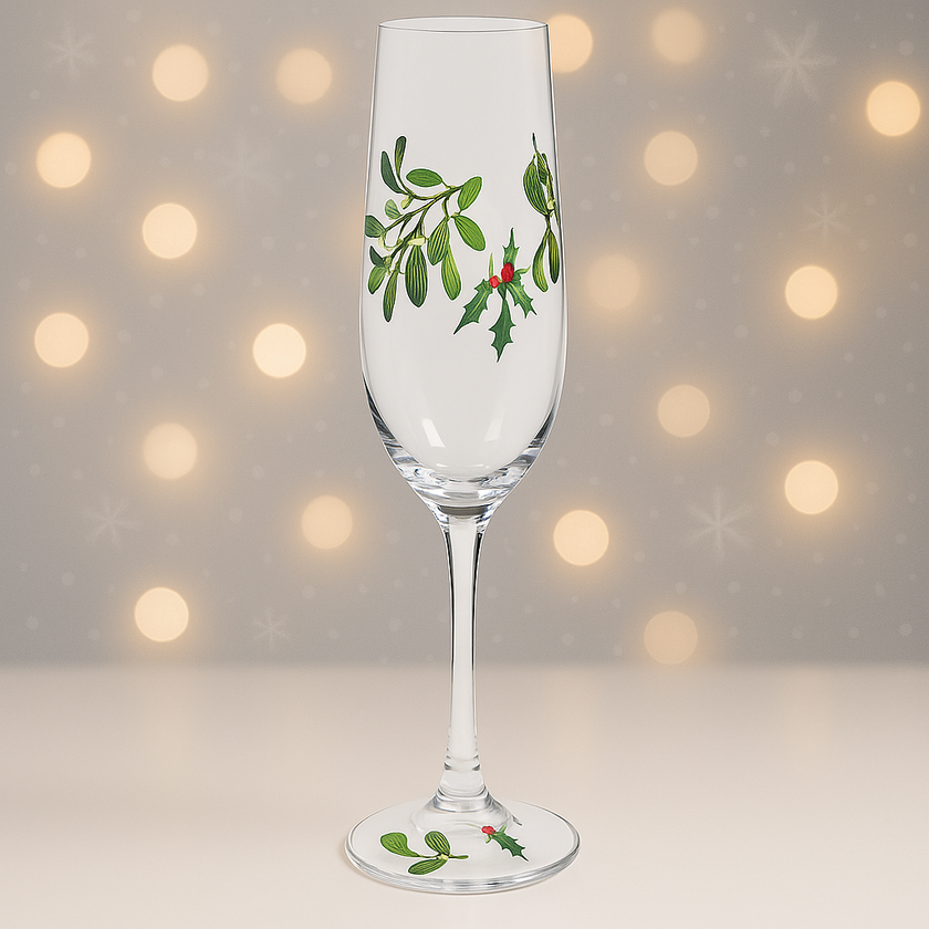 My Favourite Glass Xmas Mistletoe & Berry Flute