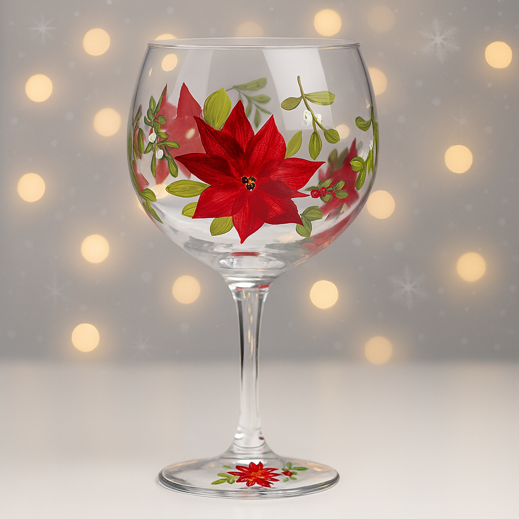 My Favourite Glass Xmas Poinsetta Gin Glass