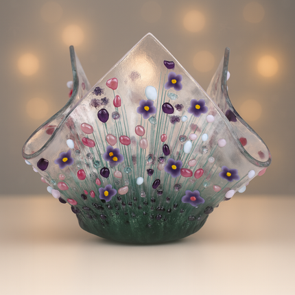 Handmade Fused Glass Small Tealight Holder – Violet Design