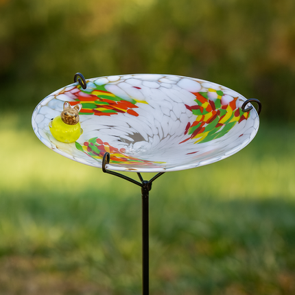 White Glass Bird Bath – Handcrafted Garden Ornament & Summer Gift