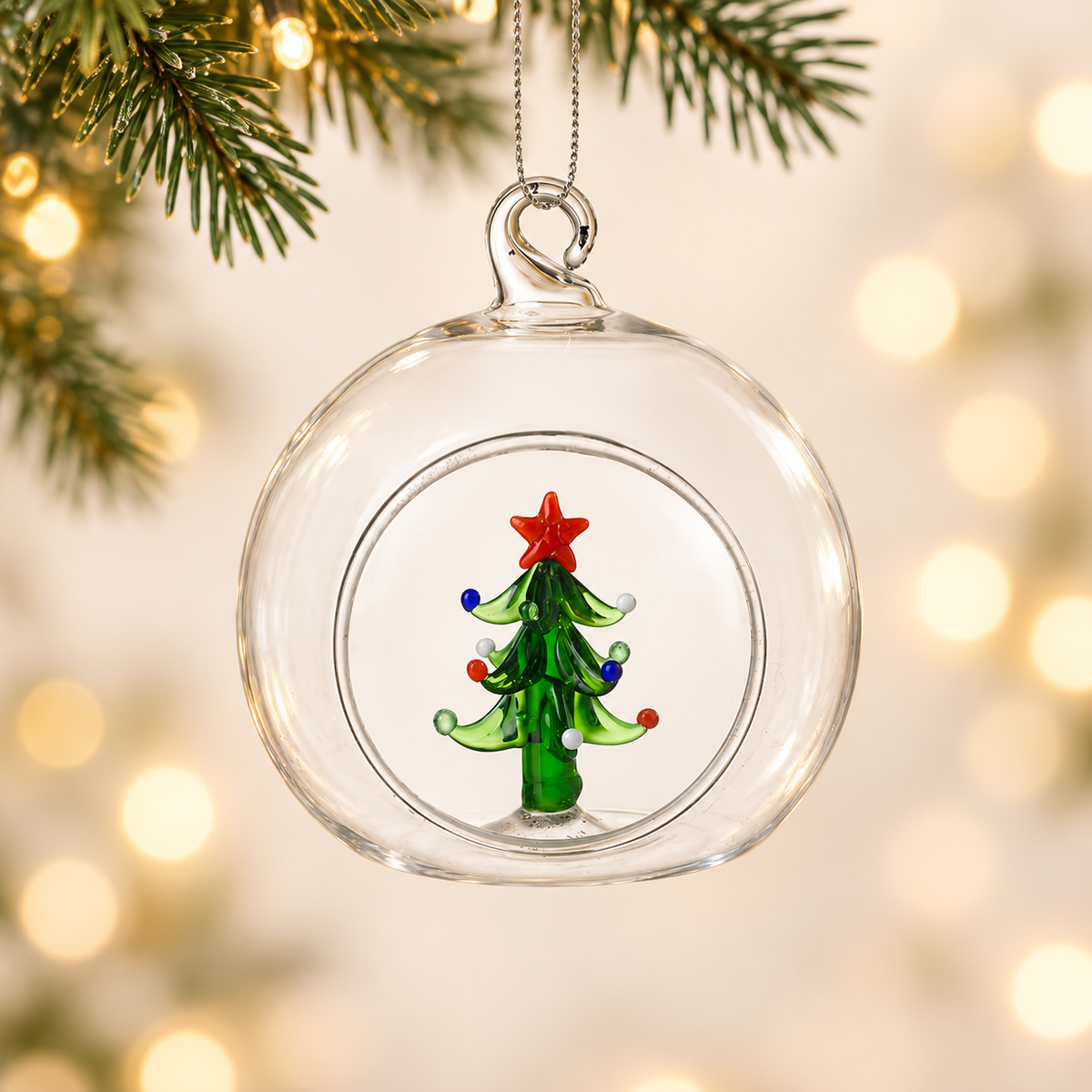 Glass Bauble with Christmas Tree Design | Hanging Ornament