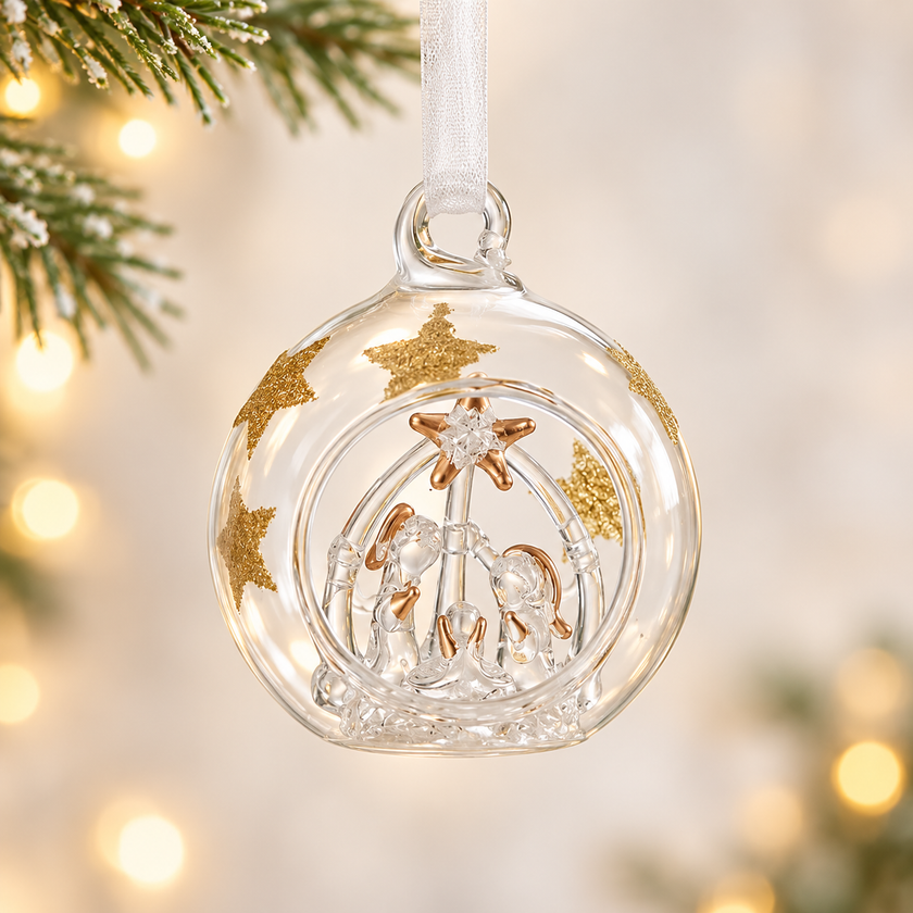 Glass Bauble with Nativity Scene | Christmas Hanging Ornament