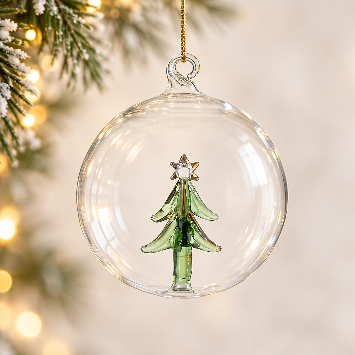 Glass Bauble with Green Christmas Tree | Hanging Ornament