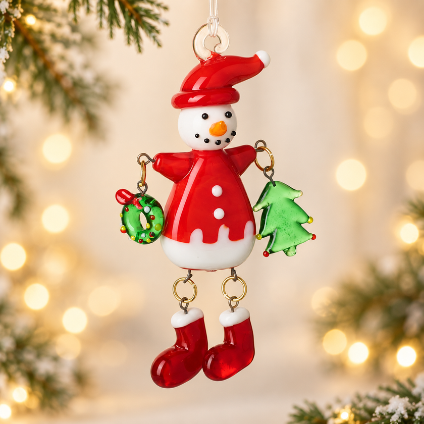 Hanging Glass Snowman Christmas Decoration | Handcrafted Ornament