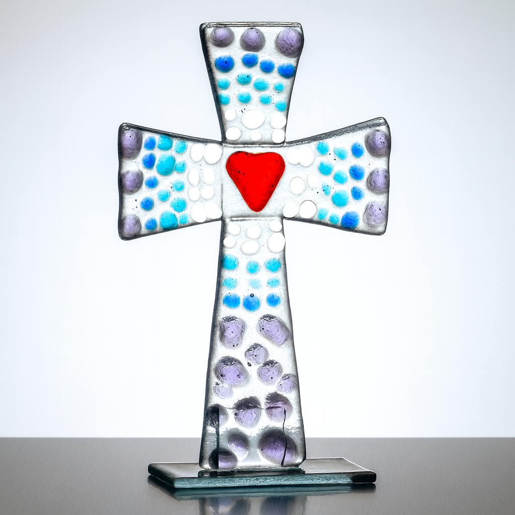 Standing Glass Cross - Purple & Blue