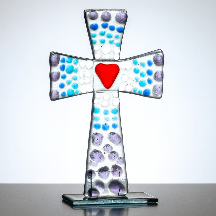 Standing Glass Cross - Purple & Blue