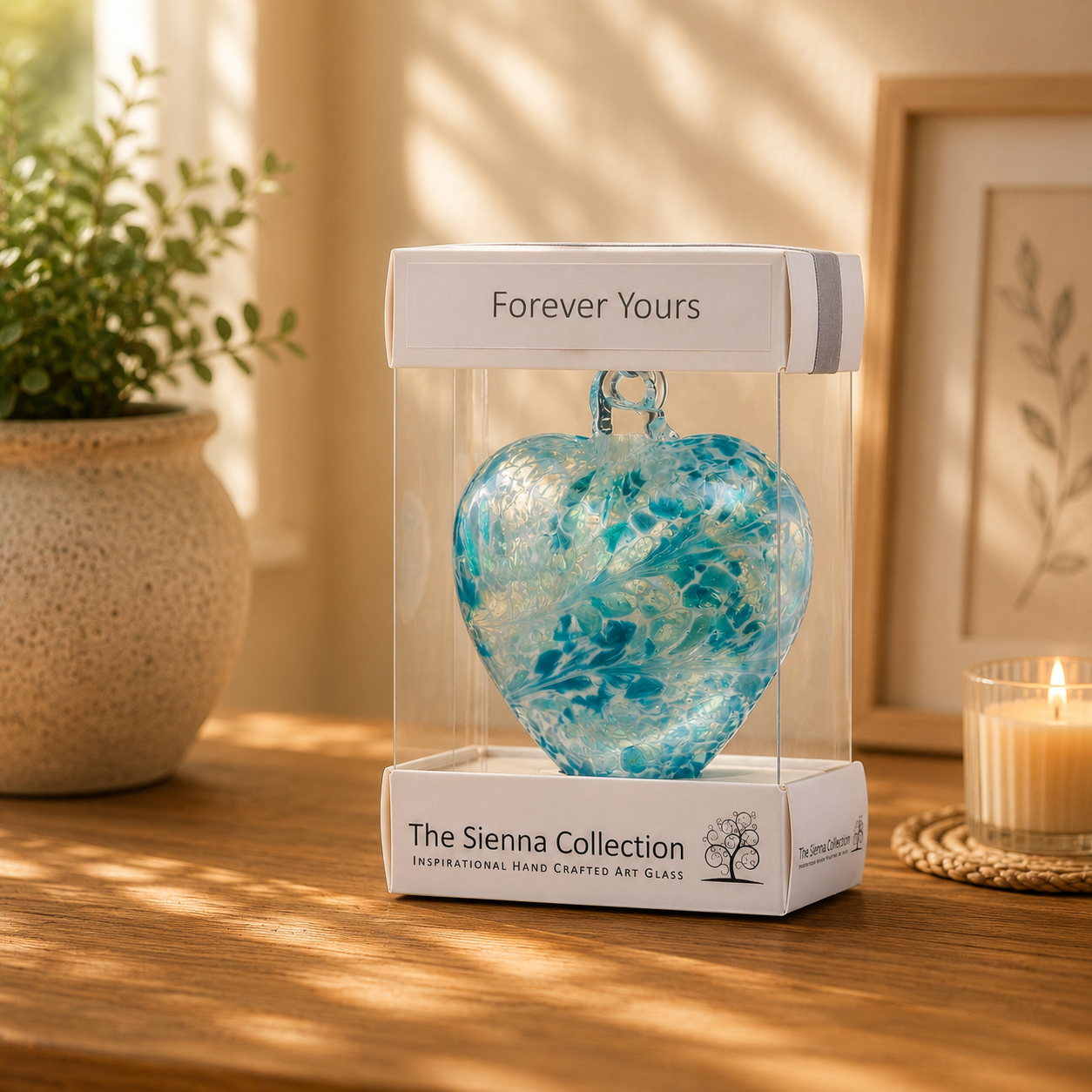 8cm Friendship Heart – Forever Yours (Pastel Blue, Handmade Glass Keepsake)