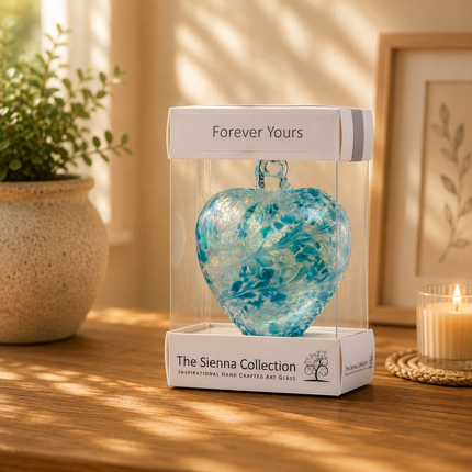 8cm Friendship Heart – Forever Yours (Pastel Blue, Handmade Glass Keepsake)