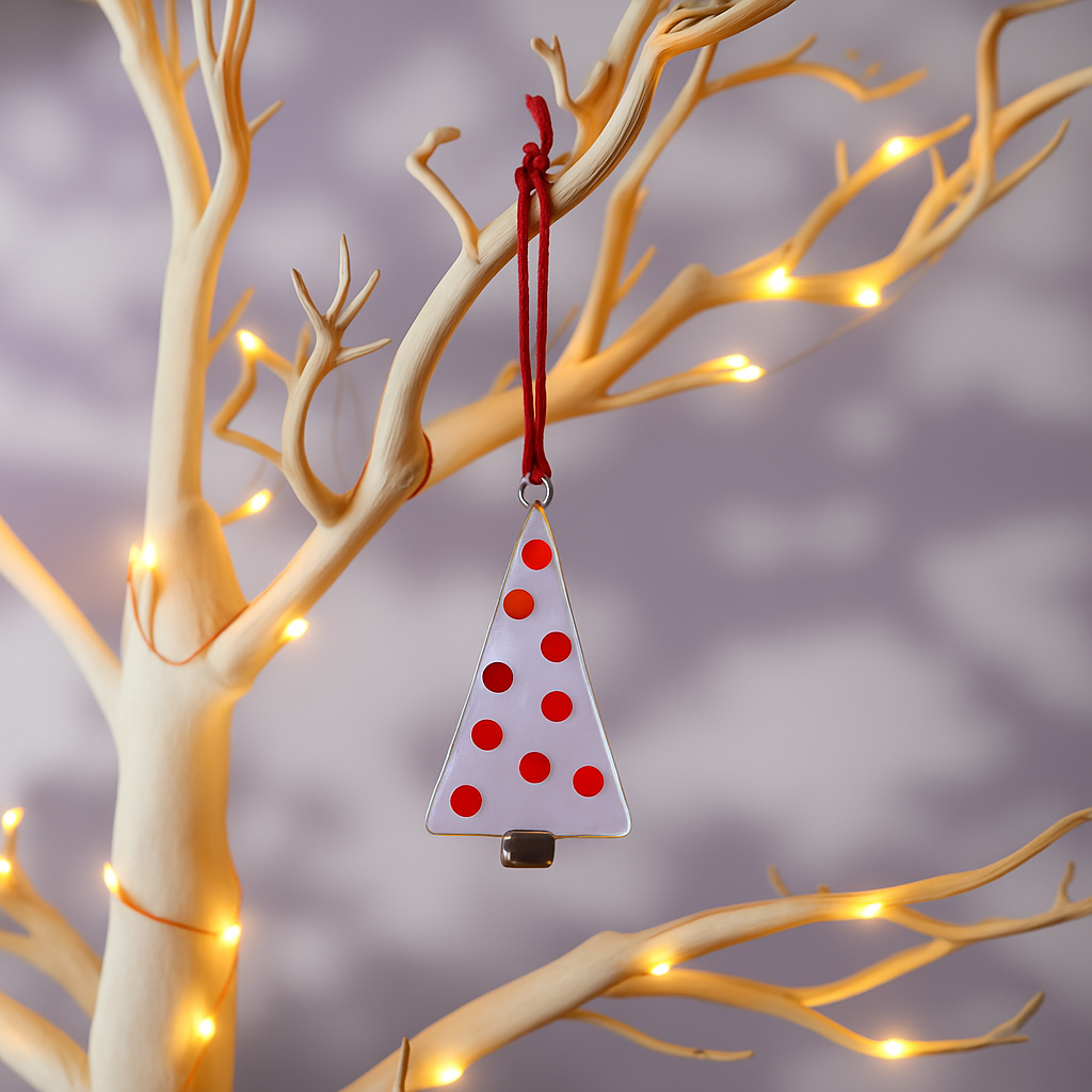 Fused Glass Christmas Tree Ornament - Christmas Tree - Clear/Red