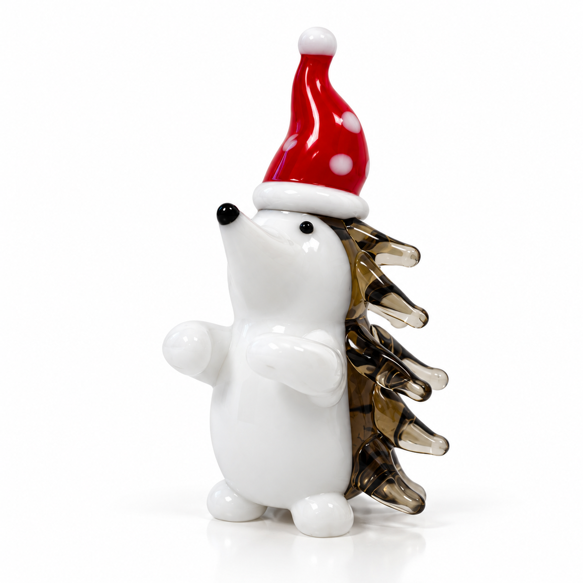 Glass Hedgehog in Santa Hat – Christmas Miniature Figurine