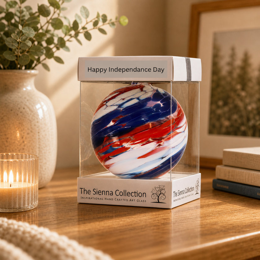 10cm Friendship Ball – Happy Independence Day (Handmade Glass Keepsake)