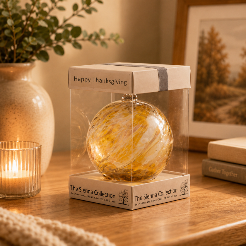 10cm Friendship Ball – Happy Thanksgiving (Handmade Glass Keepsake)