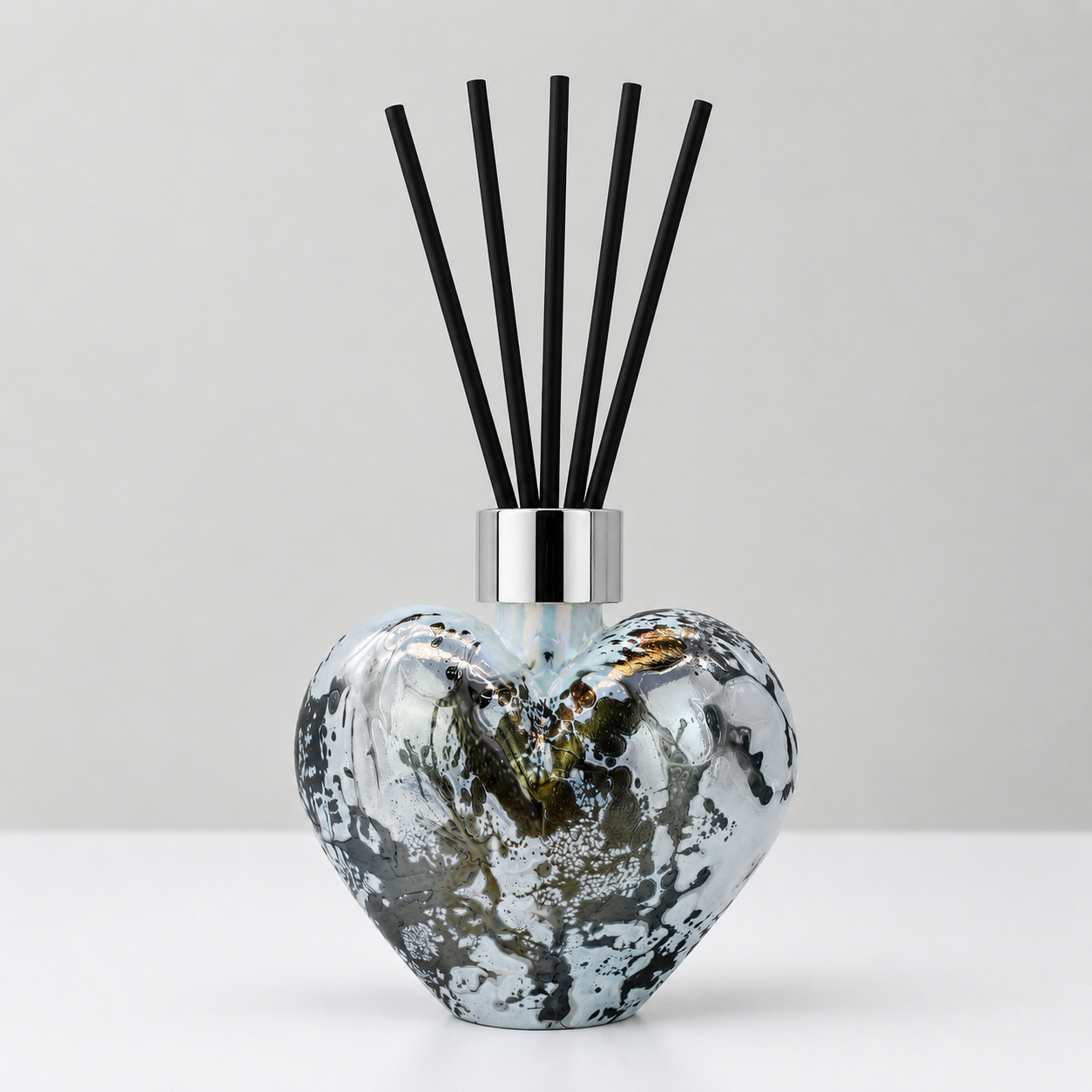 Pastel Silver Heart Reed Diffuser – Handcrafted Glass Bottle (No Oil)