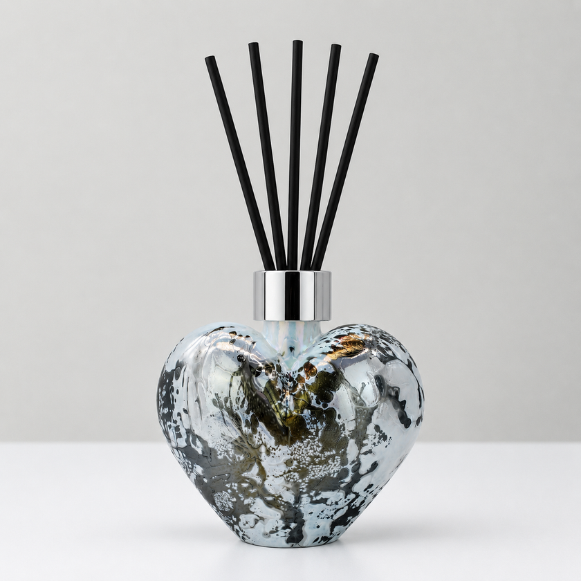 Pastel Silver Heart Reed Diffuser – Handcrafted Glass Bottle (No Oil)