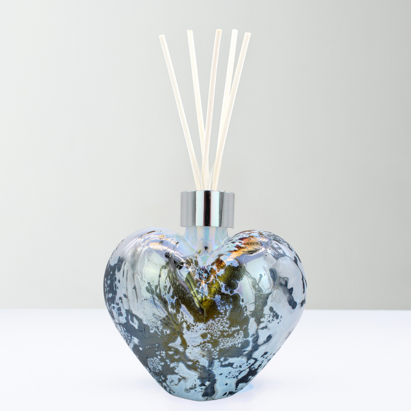 Pastel Silver Heart Reed Diffuser – Handcrafted Glass Bottle (No Oil)