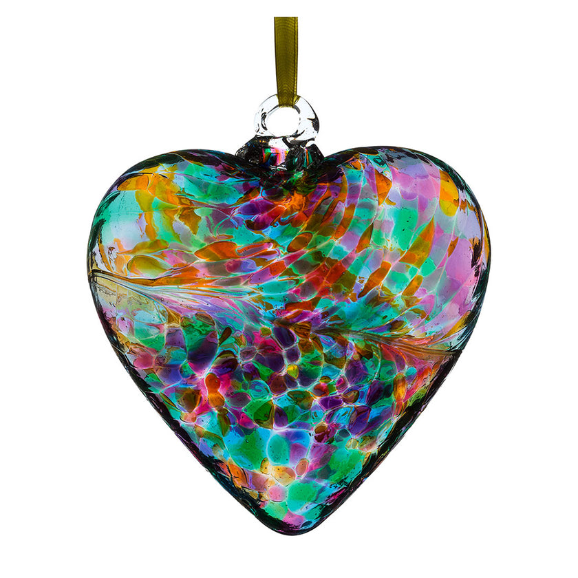 8cm Friendship Heart – Sending Love (Multicoloured Turquoise, Handmade Glass Keepsake)