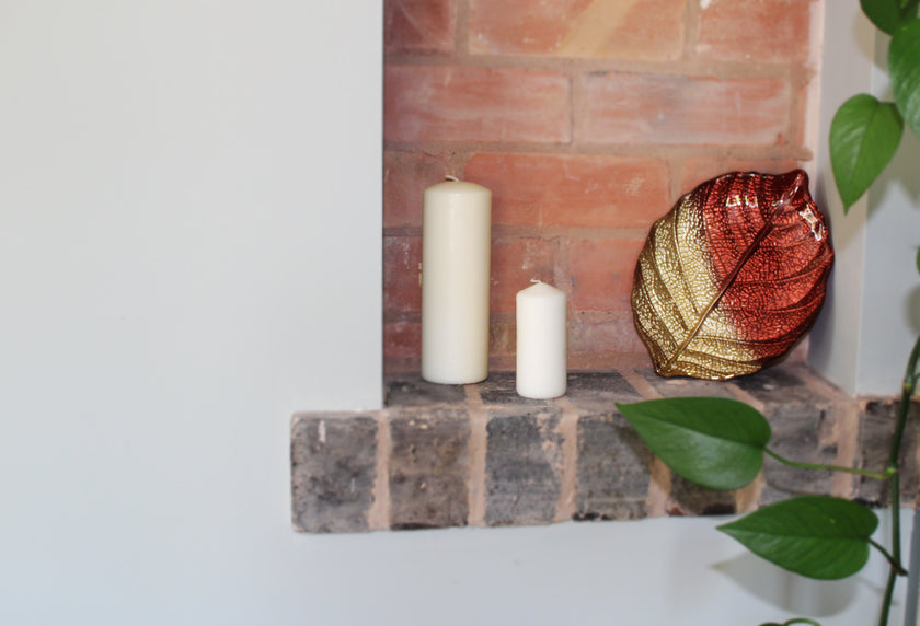 Glass Plate - Leaf Design - Brown & Gold