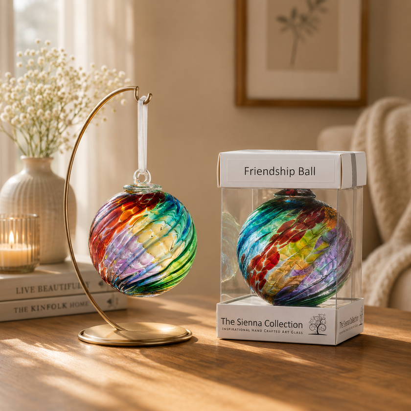 10cm Friendship Ball – Multicoloured Swirl (Handmade Glass Keepsake)