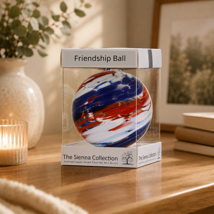 10cm Friendship Ball – Red, White & Blue (Handmade Glass Keepsake)