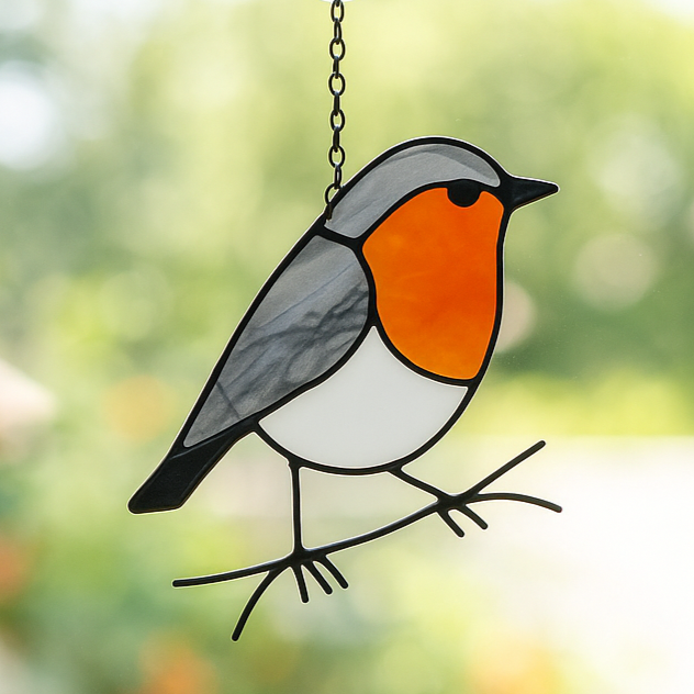Hanging Stained Glass Bird - Robin