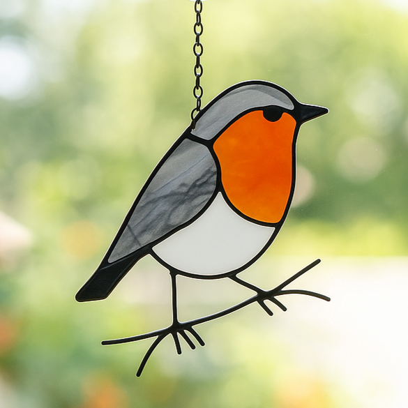 Hanging Stained Glass Bird - Robin