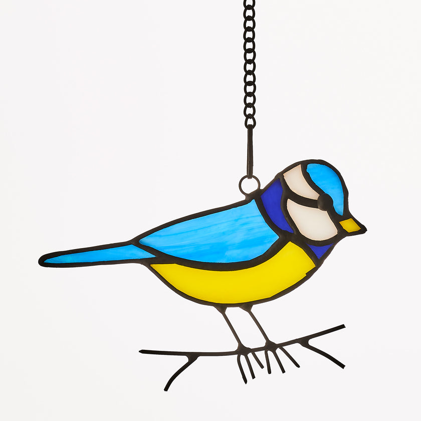 Hanging Stained Glass Bird - Blue Tit