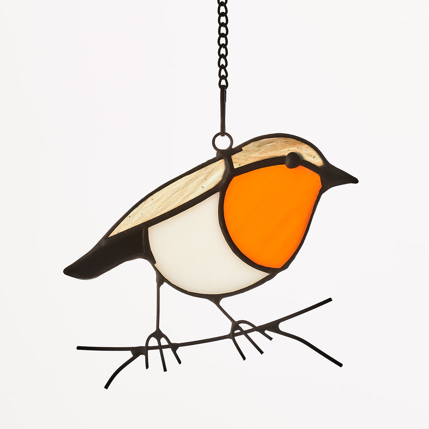 Hanging Stained Glass Bird - Robin