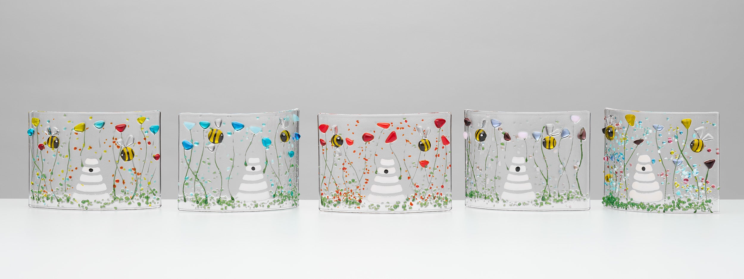 Fused Glass Curve – Bumble Bee & Poppy Design (Handmade)