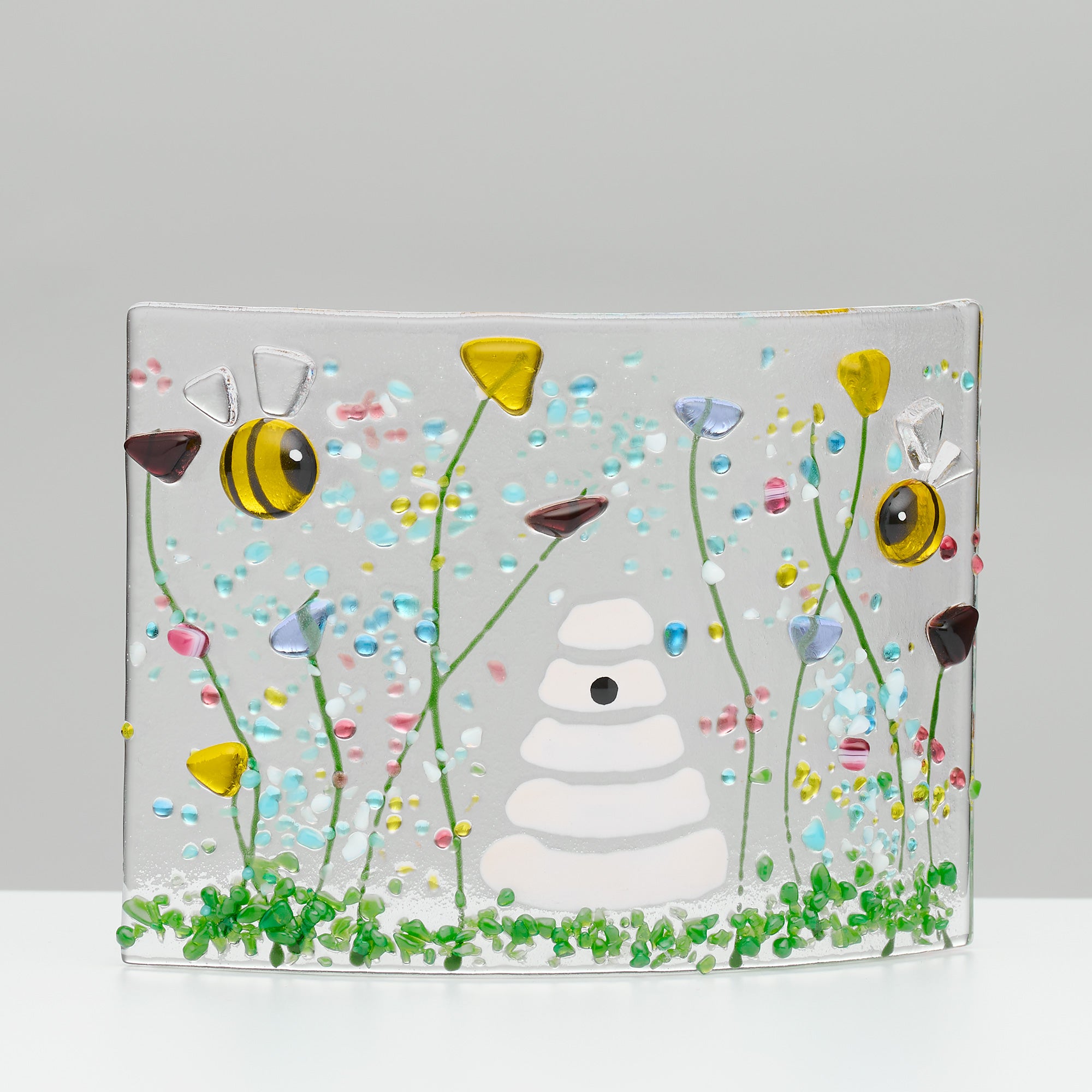 Fused Glass Curve – Bumble Bee in Summer Meadow (Handmade)