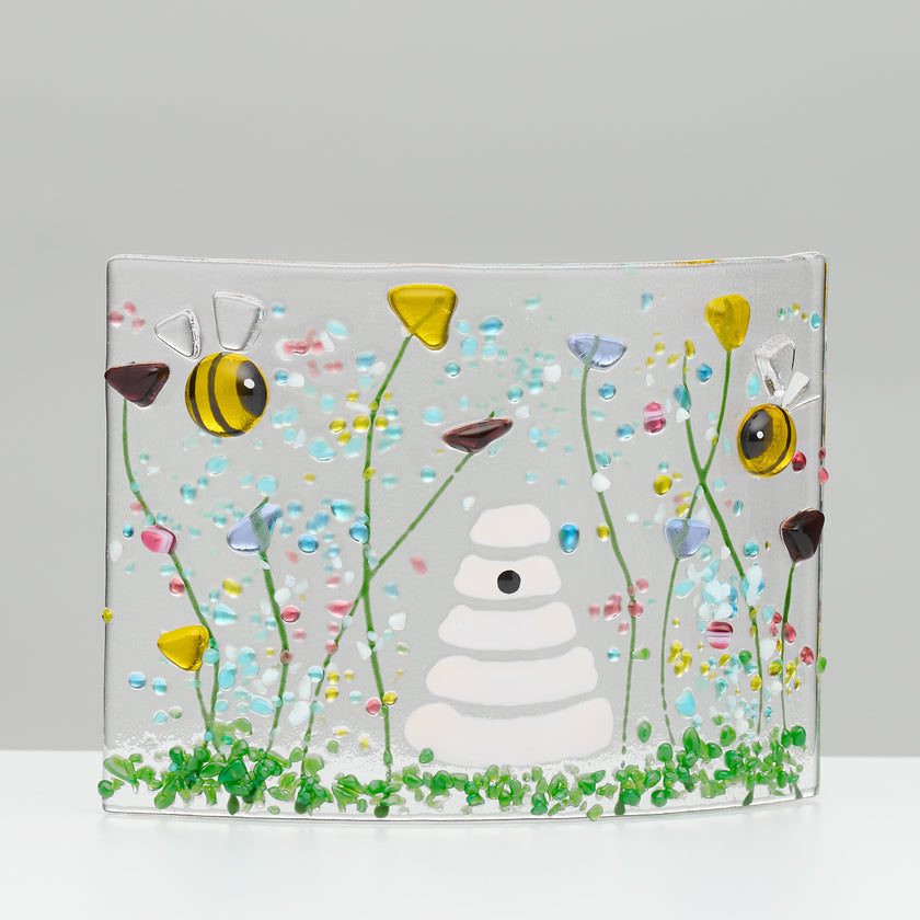 Fused Glass Curve – Bumble Bee in Summer Meadow (Handmade)