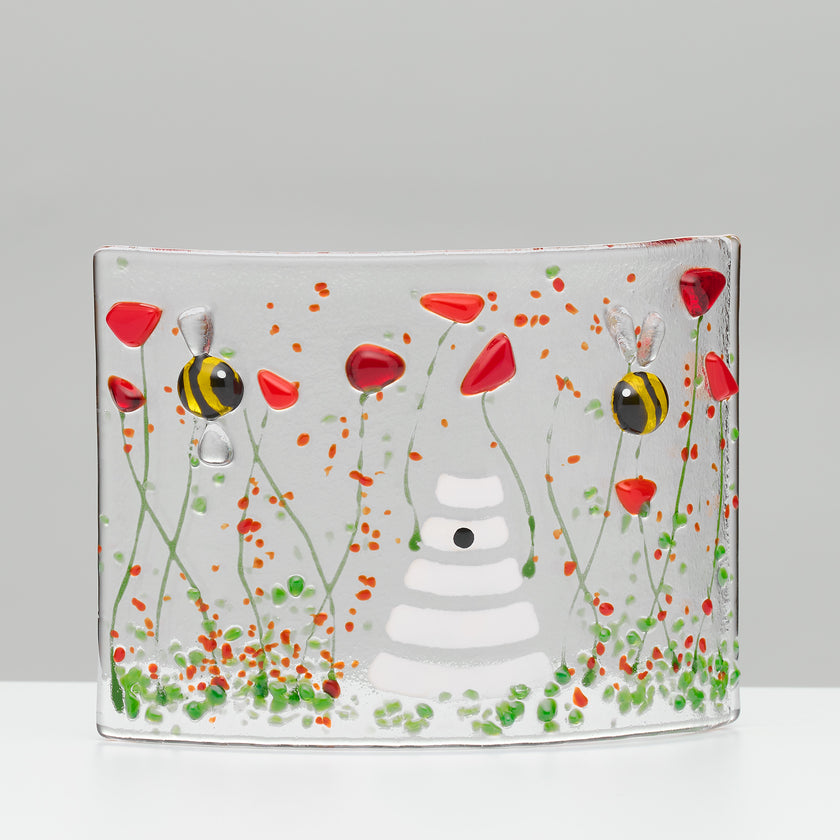 Fused Glass Curve – Bumble Bee & Poppy Design (Handmade)