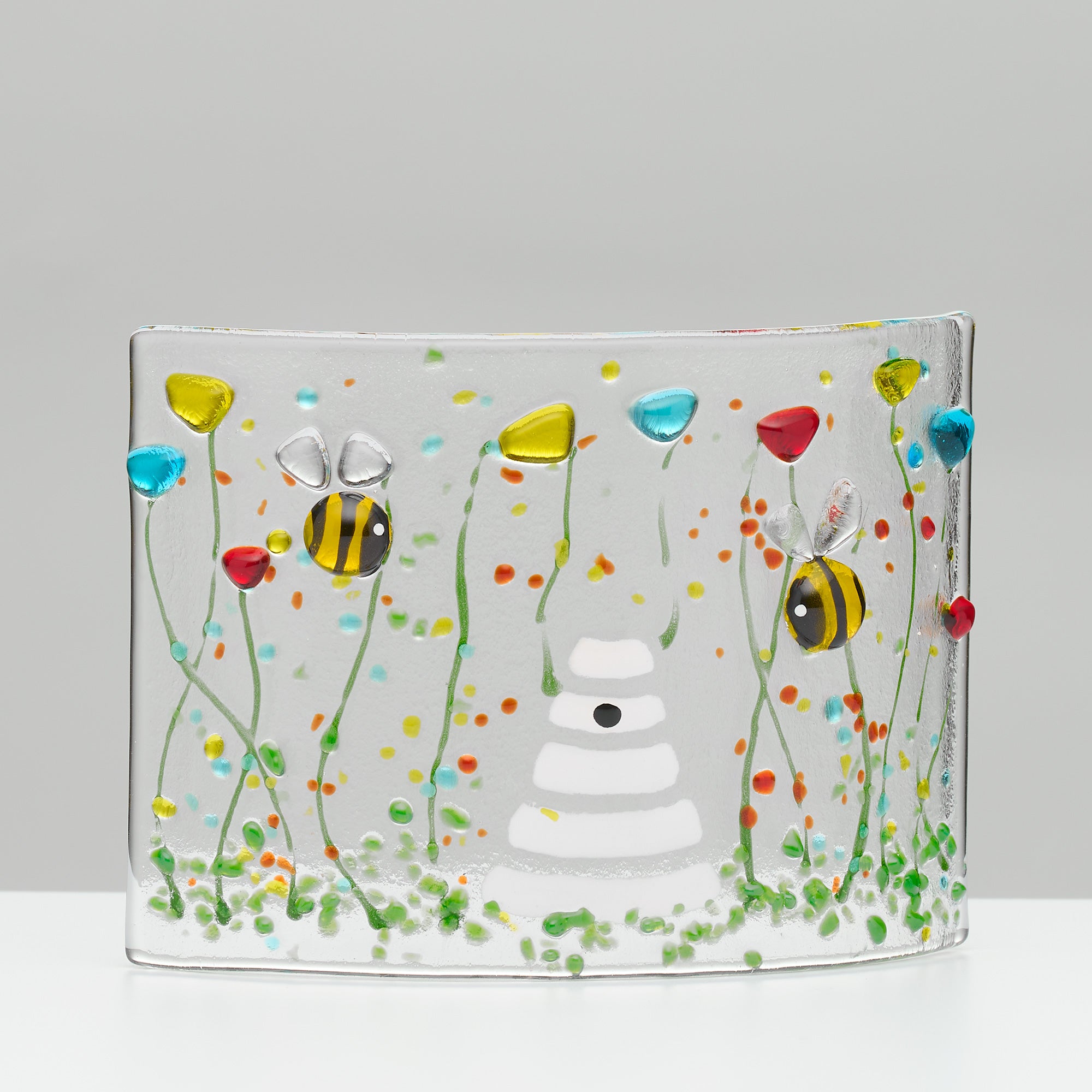 Fused Glass Curve – Bumble Bee & Wildflowers (Handmade)