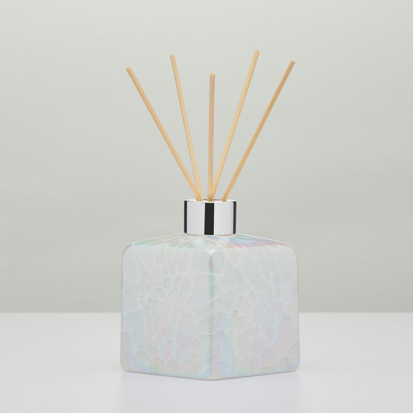 White Square Reed Diffuser – Handcrafted Glass Bottle (No Oil)