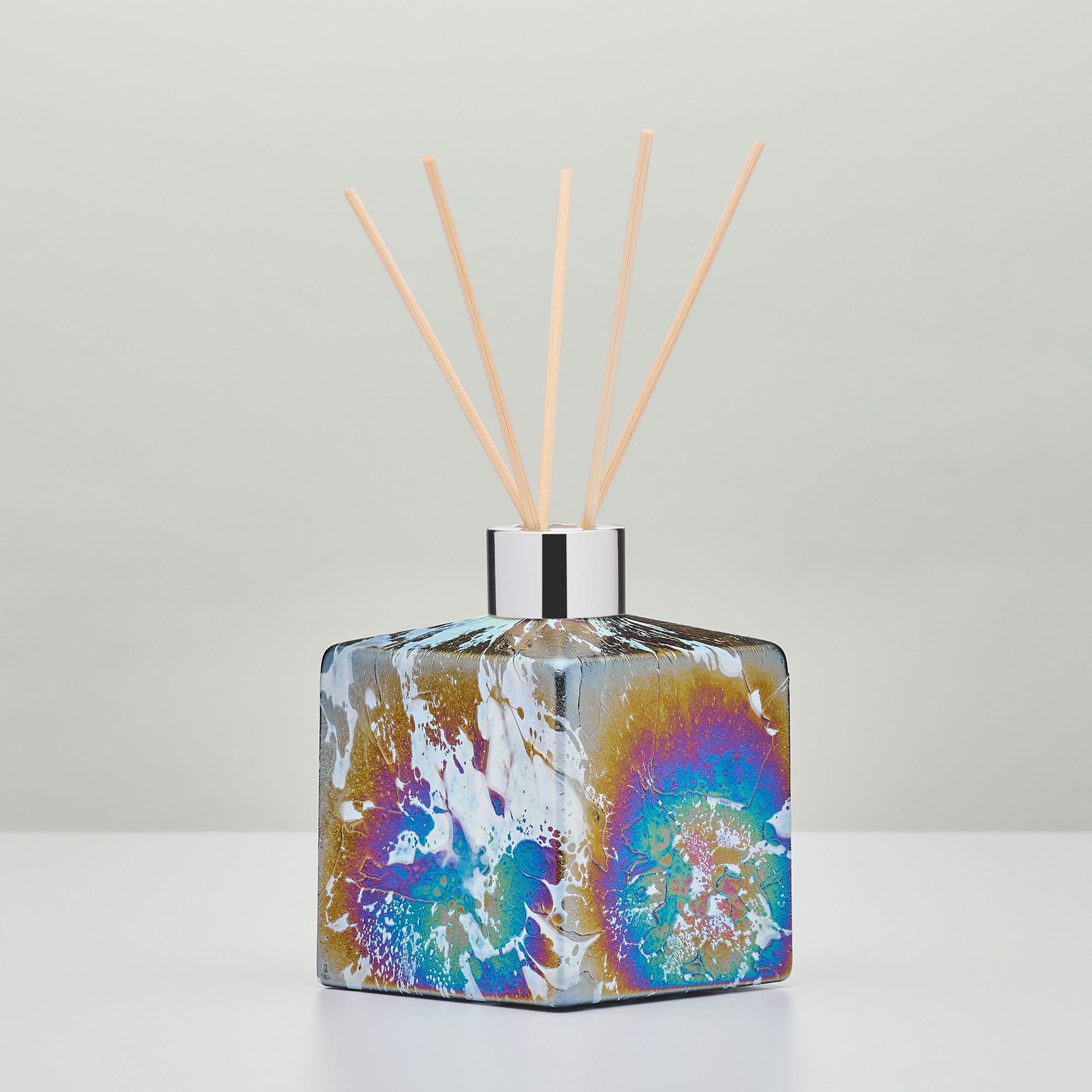 Pastel Silver Square Reed Diffuser – Handcrafted Glass Bottle (No Oil)