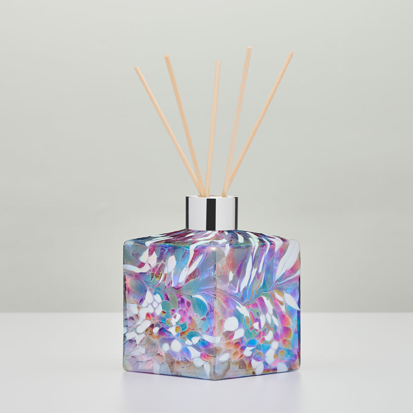 Blue & Pink Square Reed Diffuser – Handcrafted Glass Bottle (No Oil)