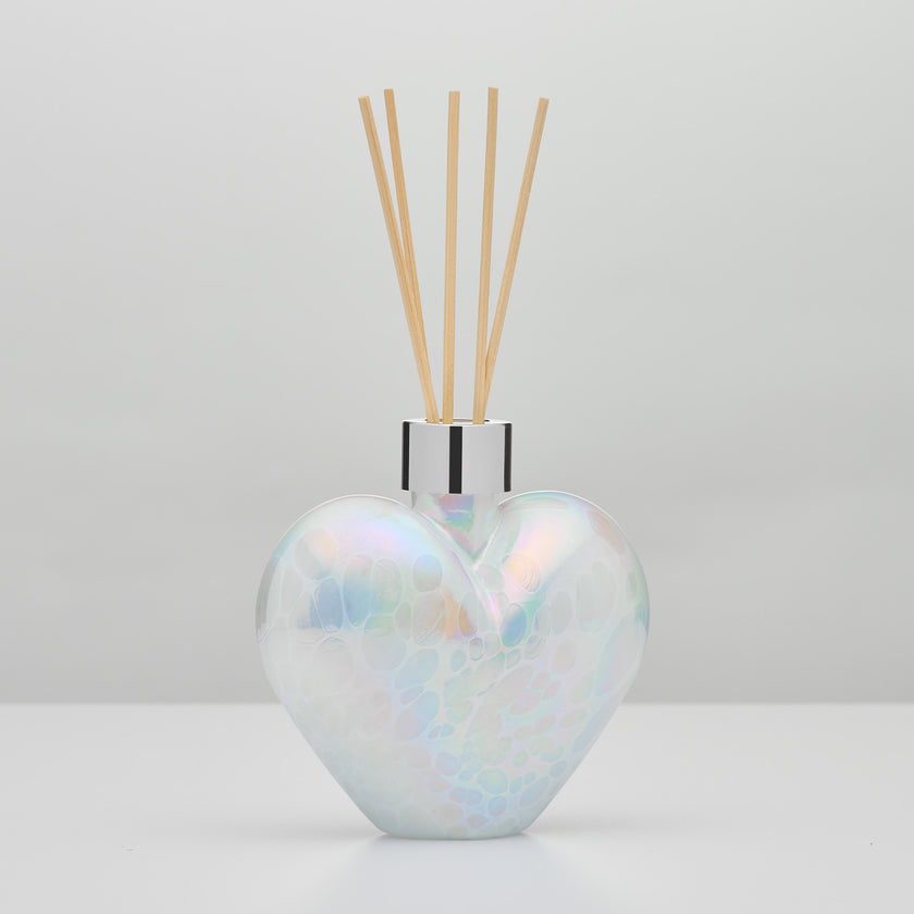 White Heart Reed Diffuser – Handcrafted Glass Bottle (No Oil)