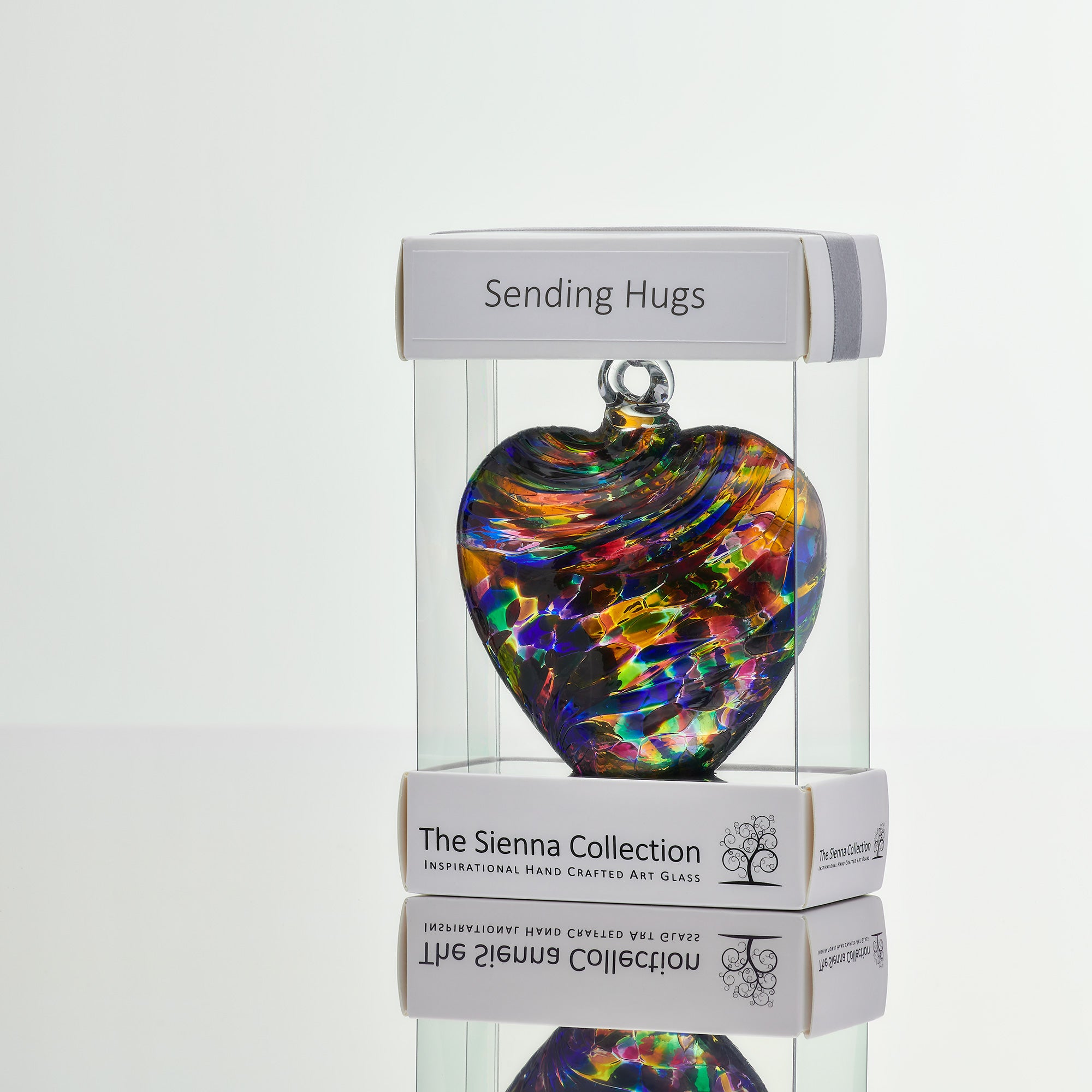 8cm Friendship Heart – Sending Hugs (Multicoloured, Handmade Glass Keepsake)