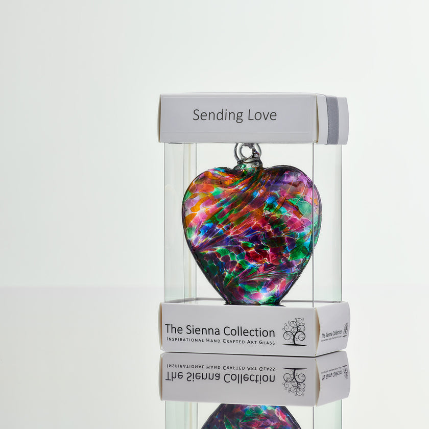 8cm Friendship Heart – Sending Love (Multicoloured Turquoise, Handmade Glass Keepsake)