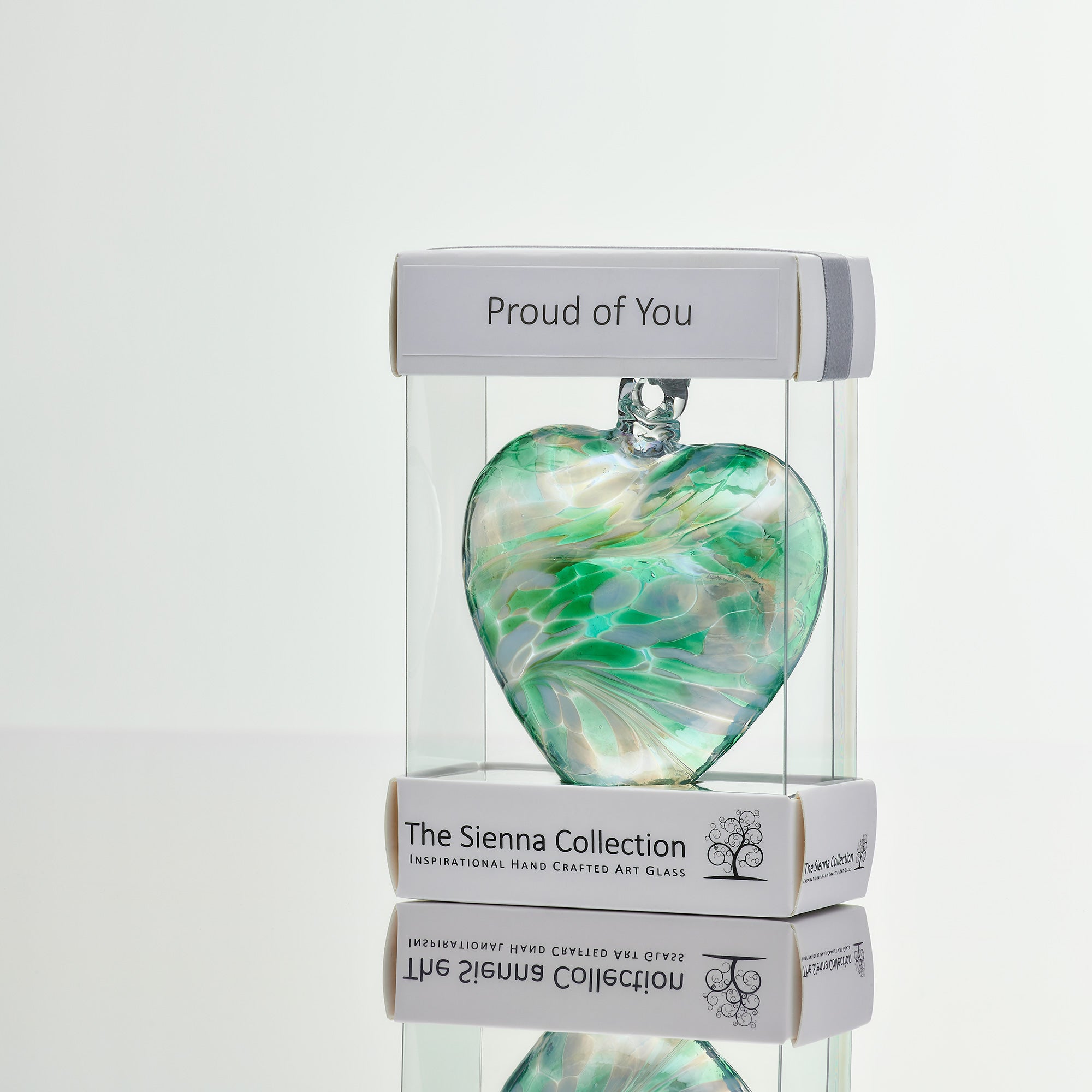 8cm Friendship Heart – Proud of You (Green, Handmade Glass Keepsake)
