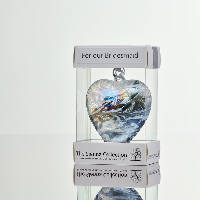 8cm Friendship Heart – For Our Bridesmaid (Pastel Silver, Handmade Glass Keepsake)