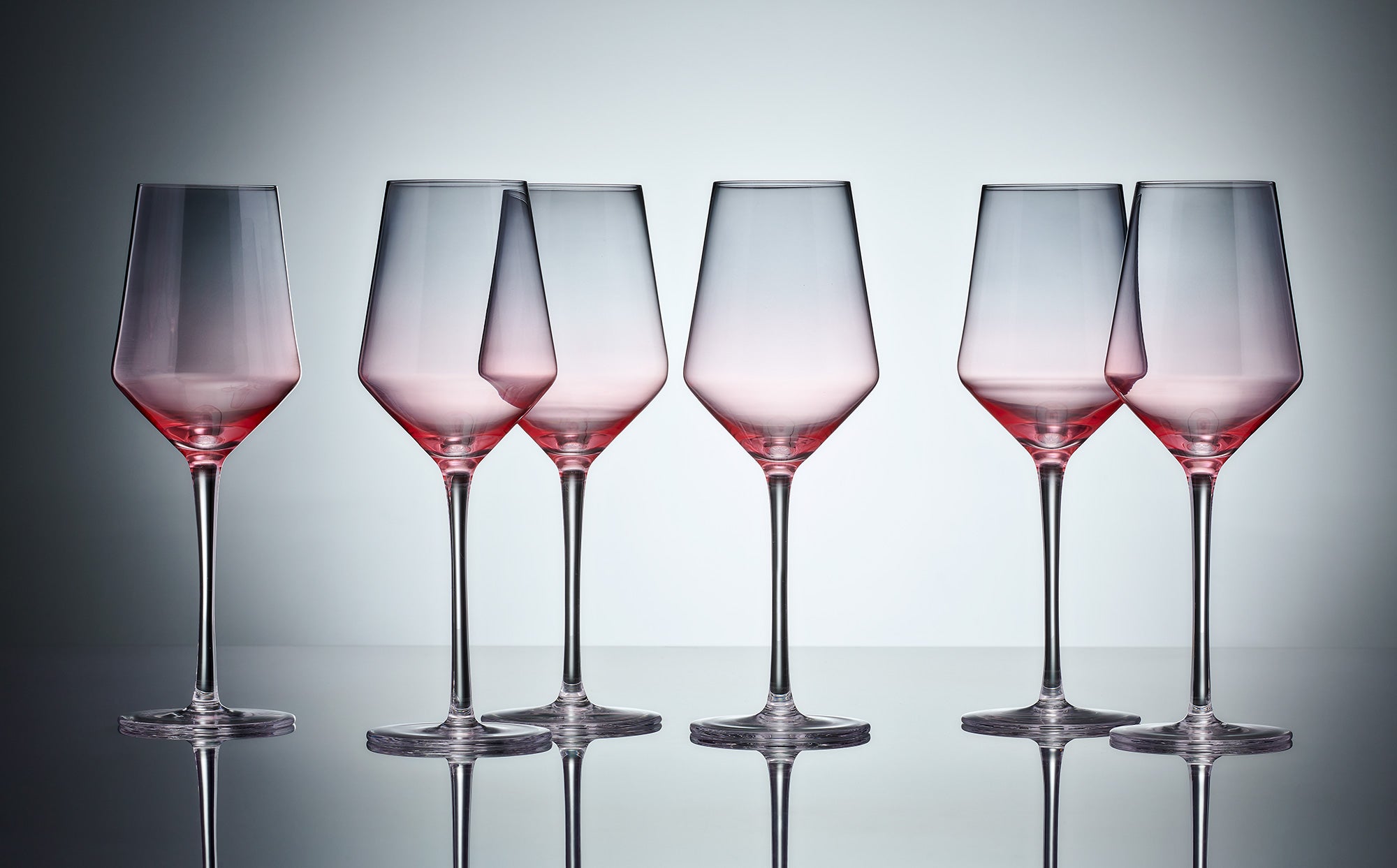 Set of 6 Wine Glasses - Ombre Design - Pink & Grey