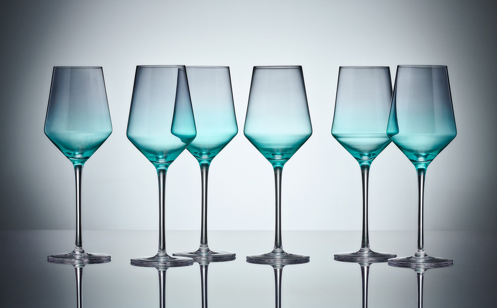 Set of 6 Wine Glasses - Ombre Design - Blue & Grey