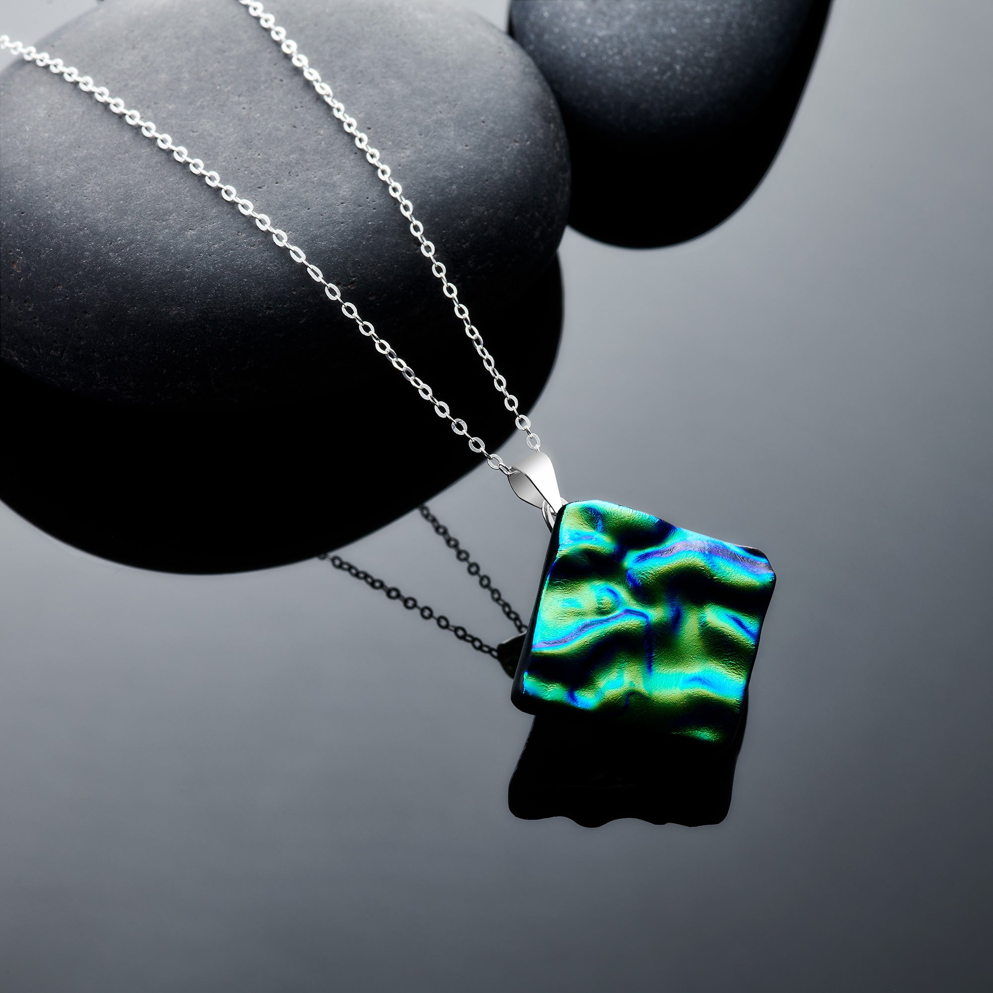 Dichroic Glass Necklace – Light Green & Turquoise Blue (Handmade Jewellery)