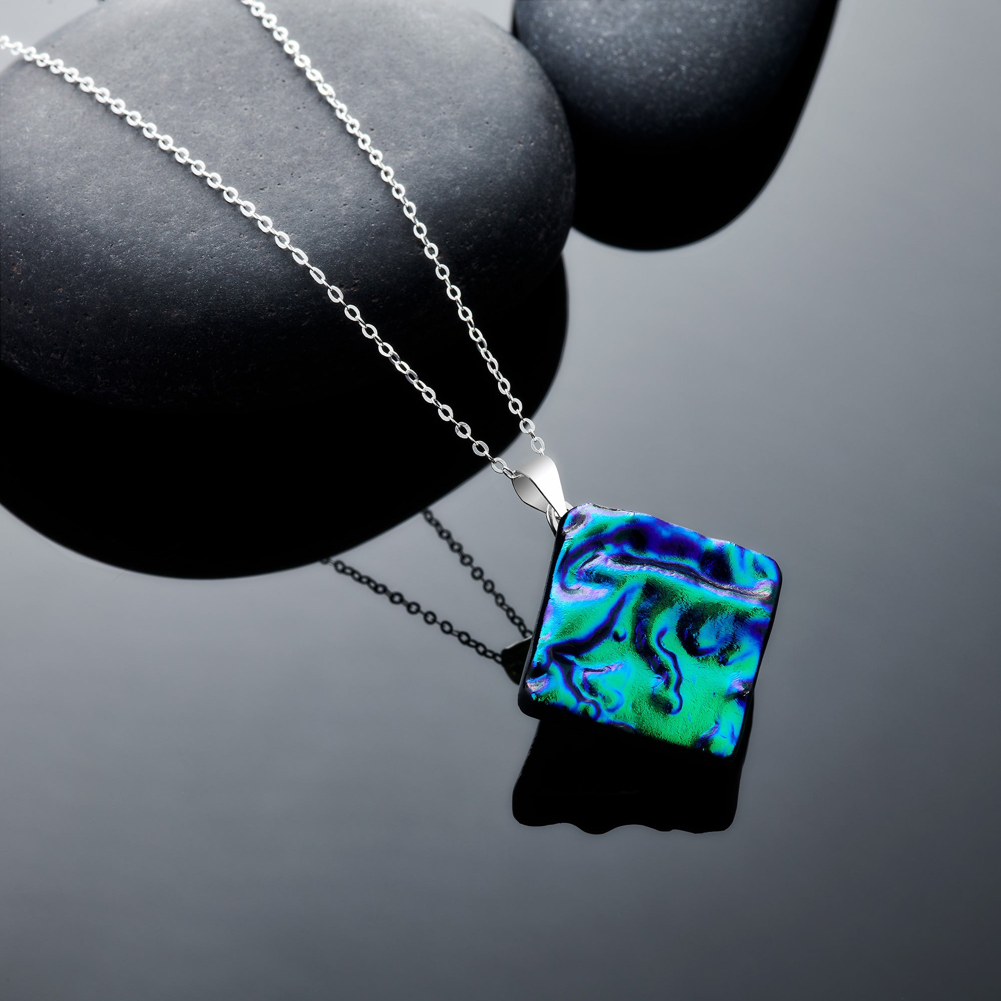 Dichroic Jewellery - Necklace - Midnight Blue & Dark Green
