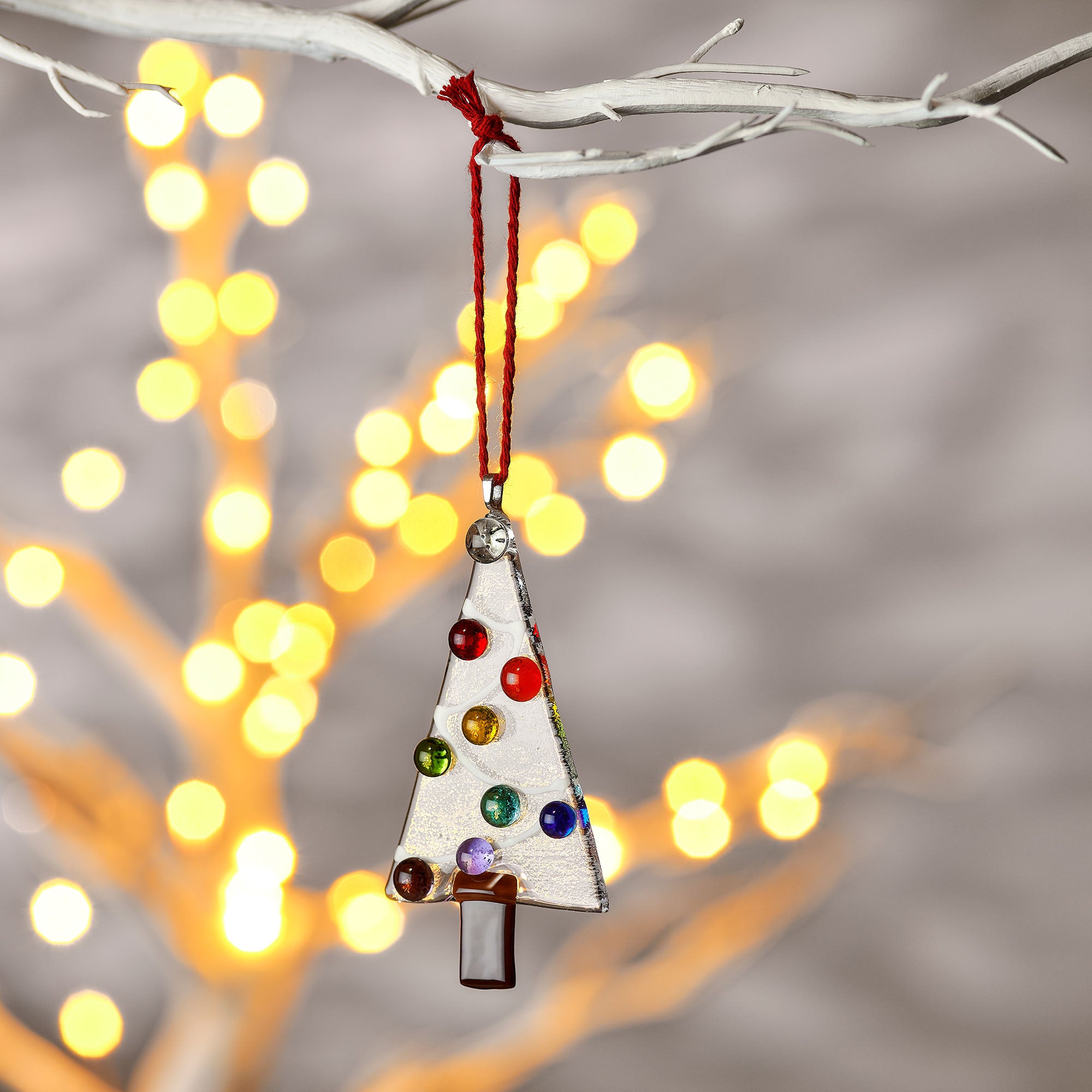 Handmade Fused Glass Hanging Tree Ornament – Multicoloured Design
